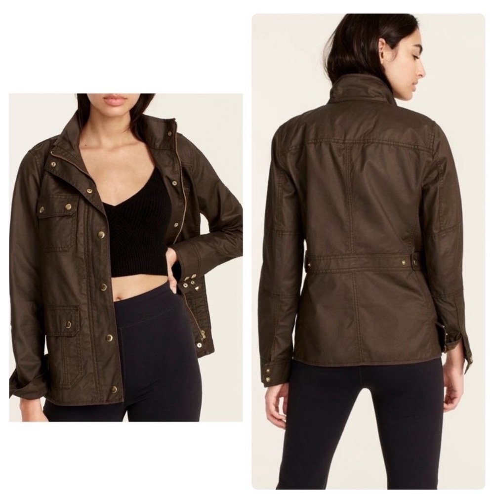 J Crew Field Utility Jacket Waxed Cotton Olive Green